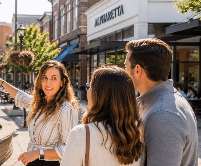 Liron walking through a North Atlanta town center