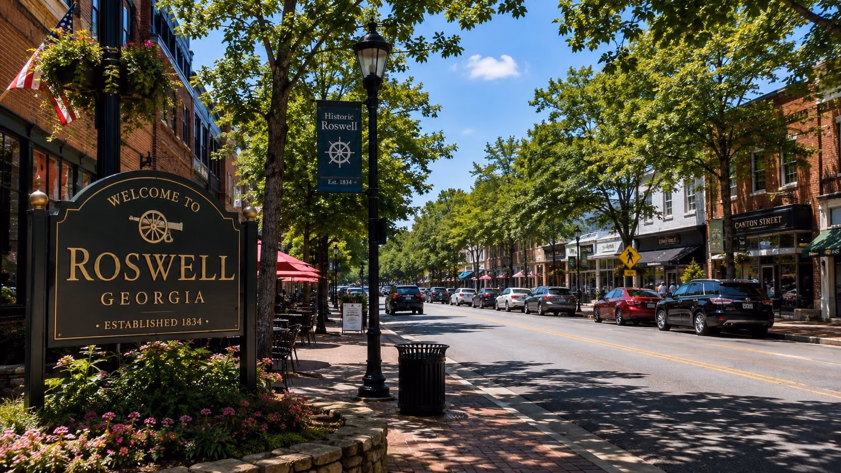 The historic district in Roswell, Georgia